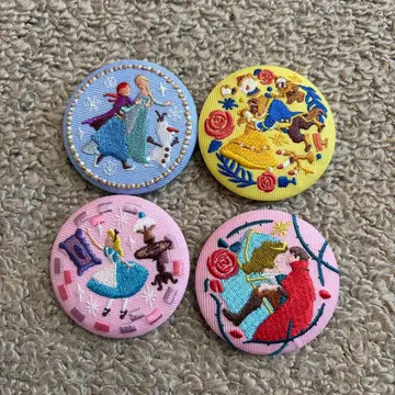 디즈니 자수 캔뱃지 안나, 미녀와 야수, 앨리스, 오로라 공주