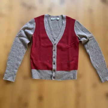 45rpm V넥 가디건 긴팔 레드/그레이