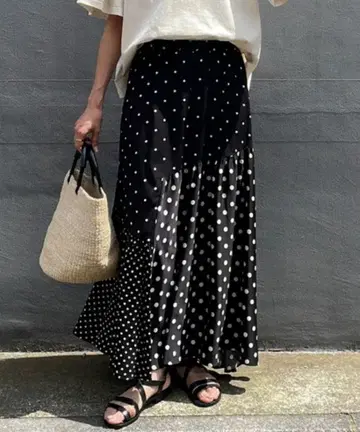 BEARDSLEY 비어즐리 도트 패치워크 롱 스커트