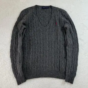 폴로 폴로 랄프로렌 케이블 니트 브이넥 캐시미어 그레이