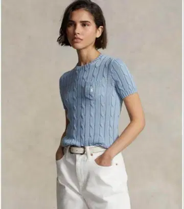 인기 폴로 랄프로렌 케이블 짜임 숏 슬리브 니트 포니 자수 M