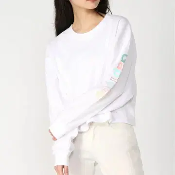 갭 GAP 컬러풀 로고 크롭 맨투맨 S 화이트 코튼