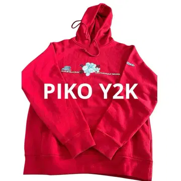 Y2K PIKO 빨간색 후드티 하이비스커스 남녀 공용