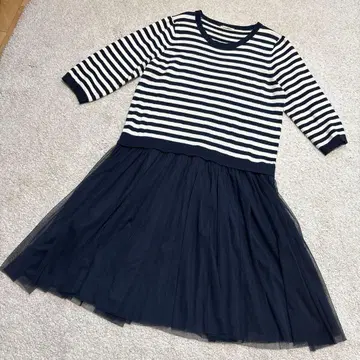 로즈 티아라 보더 니트 도킹 튤 원피스 빅 사이즈 46