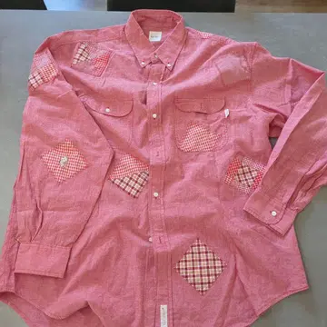 Karl Telegram 빨간색 체크 무늬 패치워크 긴팔 셔츠