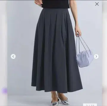 머신 워셔블 발수 턱 플레어 스커트 네이비