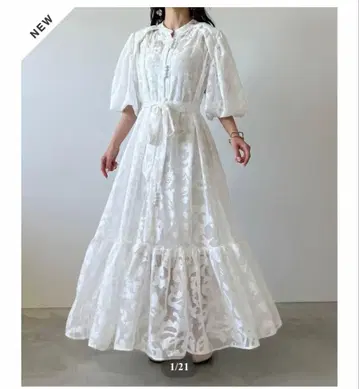 플라워 레이스 볼륨 슬리브 원피스