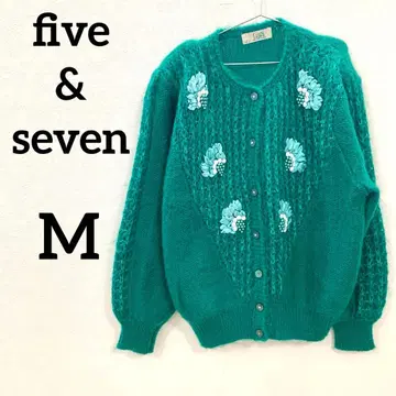 [ five & seven ] 꽃 모티브 장식 니트 가디건 그린