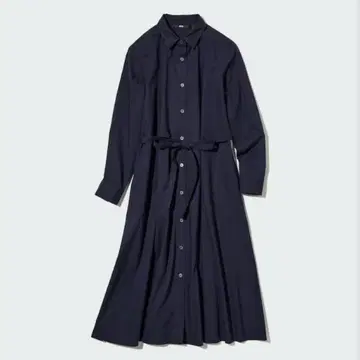 택 포함 유니클로 코튼 A라인 셔츠 원피스 긴팔 롱