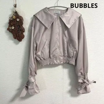 BUBBLES 새틴 빅 칼라 블루종 소매 리본 핑크 여성용