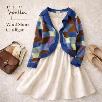 새상품급 시빌라 울 숏 가디건 멀티 컬러 볼레로풍 M