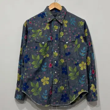 새상품급 엔지니어드 가먼츠 플로럴 데님 웨스턴 셔츠 XS 꽃