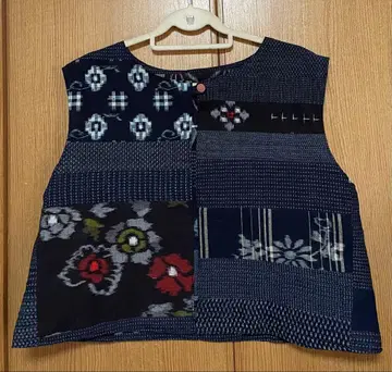 기모노 리메이크 무늬 등 목화 패치워크 베스트 리버서블 M~L 사이즈