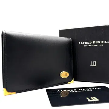 미사용 보관품 부속품 완비 던힐 명함지갑 카드 케이스 로고 가죽 블랙