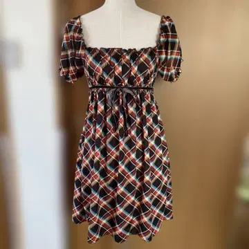 새상품급 리즈리사 체크 무늬 원피스 리본 프리 사이즈