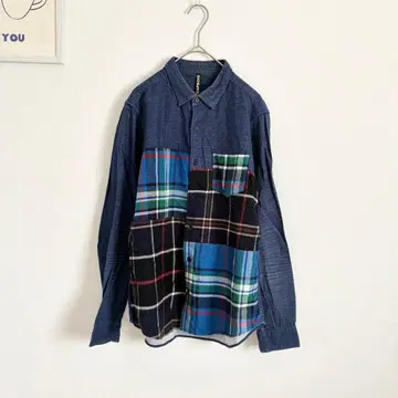 플라보아 패치워크 셔츠 체크 데님 스타일리쉬 하나뿐인 아이템