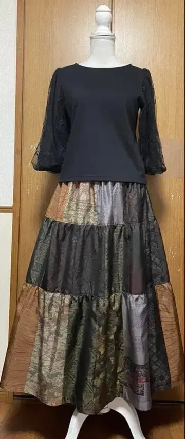 기모노 리메이크 오시마 패치워크 캉캉 스커트