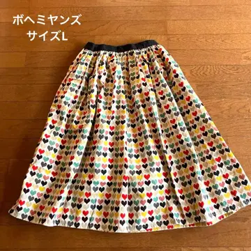 보헤미안즈 Bohemians 개더 스커트 하트 무늬 사이즈 L 일본제