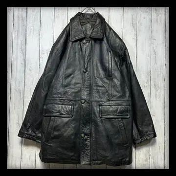 [ 부드러운 양가죽 레더 카 코트 ] XL 블랙 안감 올 패턴 퀼팅