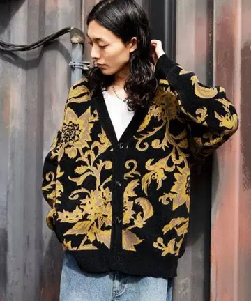 플라워 올 패턴 몰사 니트 가디건 M/릴랙스핏