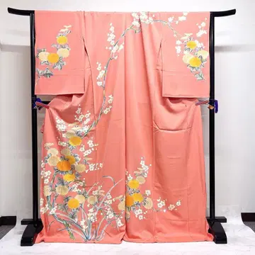 가에바 호몬기 금채 국화 매화 리프 기모노 013k