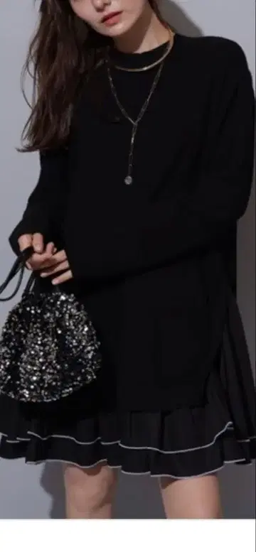 Rirandture 배색 라인 셔츠 도킹 튜닉 원피스