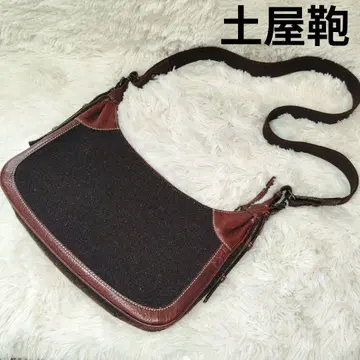 츠치야 가방 트위드 가죽 브라운 숄더백
