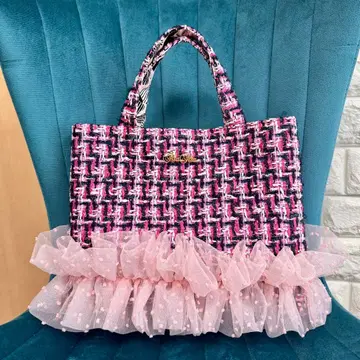 fitafita 트위드 백 프릴 핑크 리본 서브 백