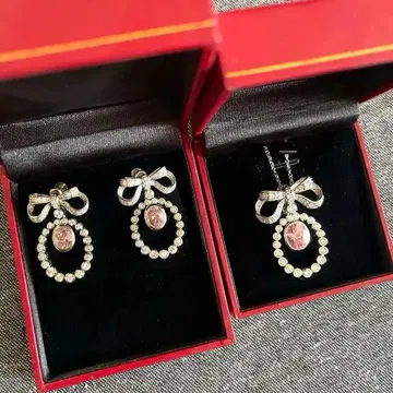 리본 모티브 목걸이(브로치) & 귀찌 세트 silver925