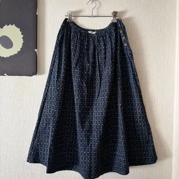 45rpm 인디고염 꽃무늬 플레어 스커트 올 패턴