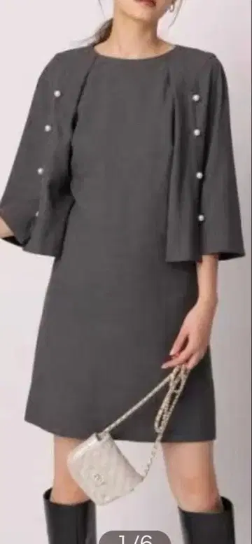 리랜드트루 케이프 슬리브 트위드 원피스