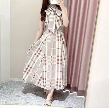 안미르 ANMILLE 빅 체크 리본 원피스