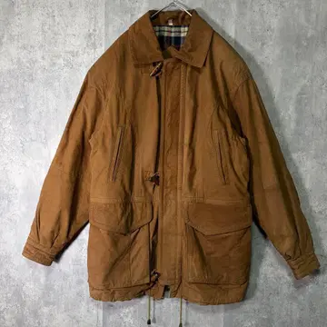 레어 터키산 천연 가죽 레더 카 코트 브라운 안감 체크 토글