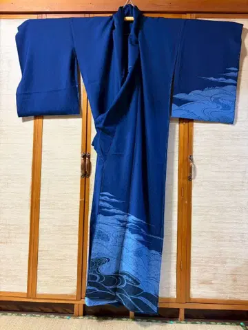 호몬기 네이비 나염 순수 실크 새상품 미재단