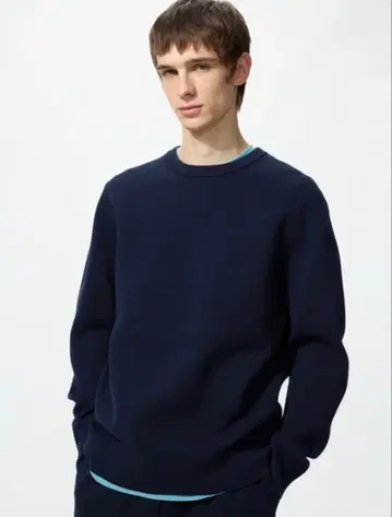 UNIQLO 워셔블 밀라노 리브 크루넥 스웨터 S NAVY
