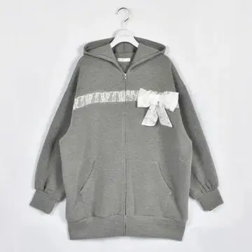 evelyn 레이스 리본 빅 후드티 그레이