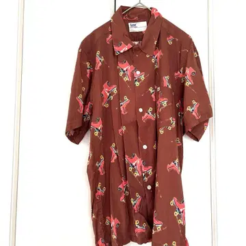 Lee 하와이안 셔츠 롤러스케이트 패턴 브라운 반팔 셔츠