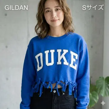 길단 GILDAN DUKE 로고 리메이크 크롭 맨투맨 파랑