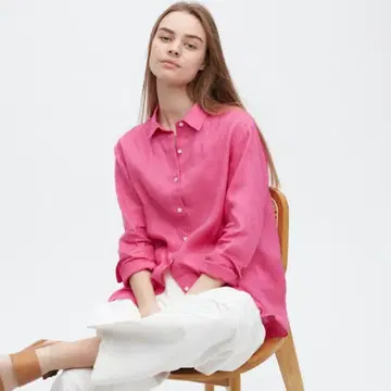 UNIQLO 빅 사이즈 린넨 핑크 긴팔 셔츠 3xL 사이즈 455749