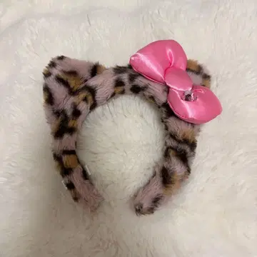 레오파드 무늬 핑크 리본 머리띠