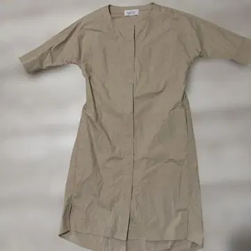 베이지 반팔 원피스 허리 리본 38