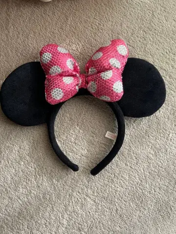 미니 마우스 머리띠 핑크 리본