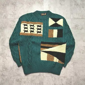 [ gim ] 90s 울 100% 패치워크 케이블 니트 스웨터 M