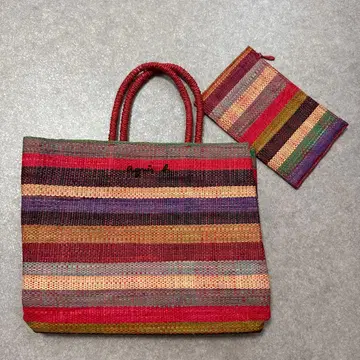 agnis b. 멀티 컬러 스트라이프 바스켓백