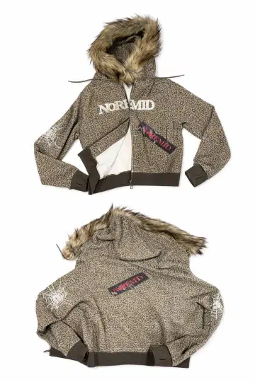 NORMID 레오파드 무늬 퍼 후드티