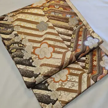 후쿠로 오비 매실 패턴 후리소데 순수 실크 금채 기성 포멀