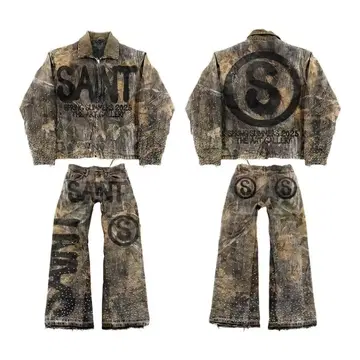 SAINTS Y2K Leather Jacket Jeans Hip Hop