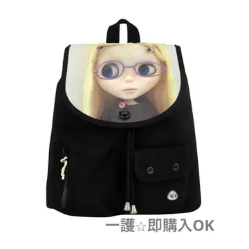 COYSEIO x BLYTHE 인형 프린트 블랙 백팩