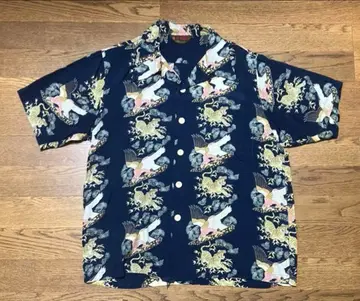 하와이안 셔츠 올 패턴 반팔 셔츠 네이비 M 상당