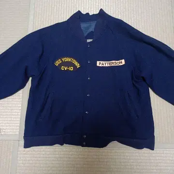 바시티 자켓 빈티지 해군 울 구제 의류